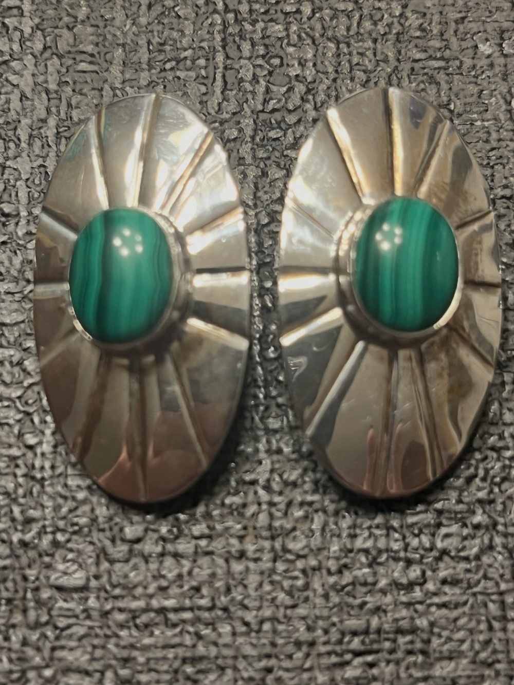 Vintage 925 Malachite clip back earrings